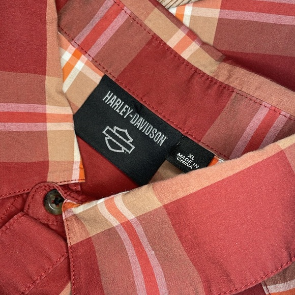 Harley Davidson, Red, Button Down, Plaid, Short Sleeves, Mens XL - Picture 6 of 6